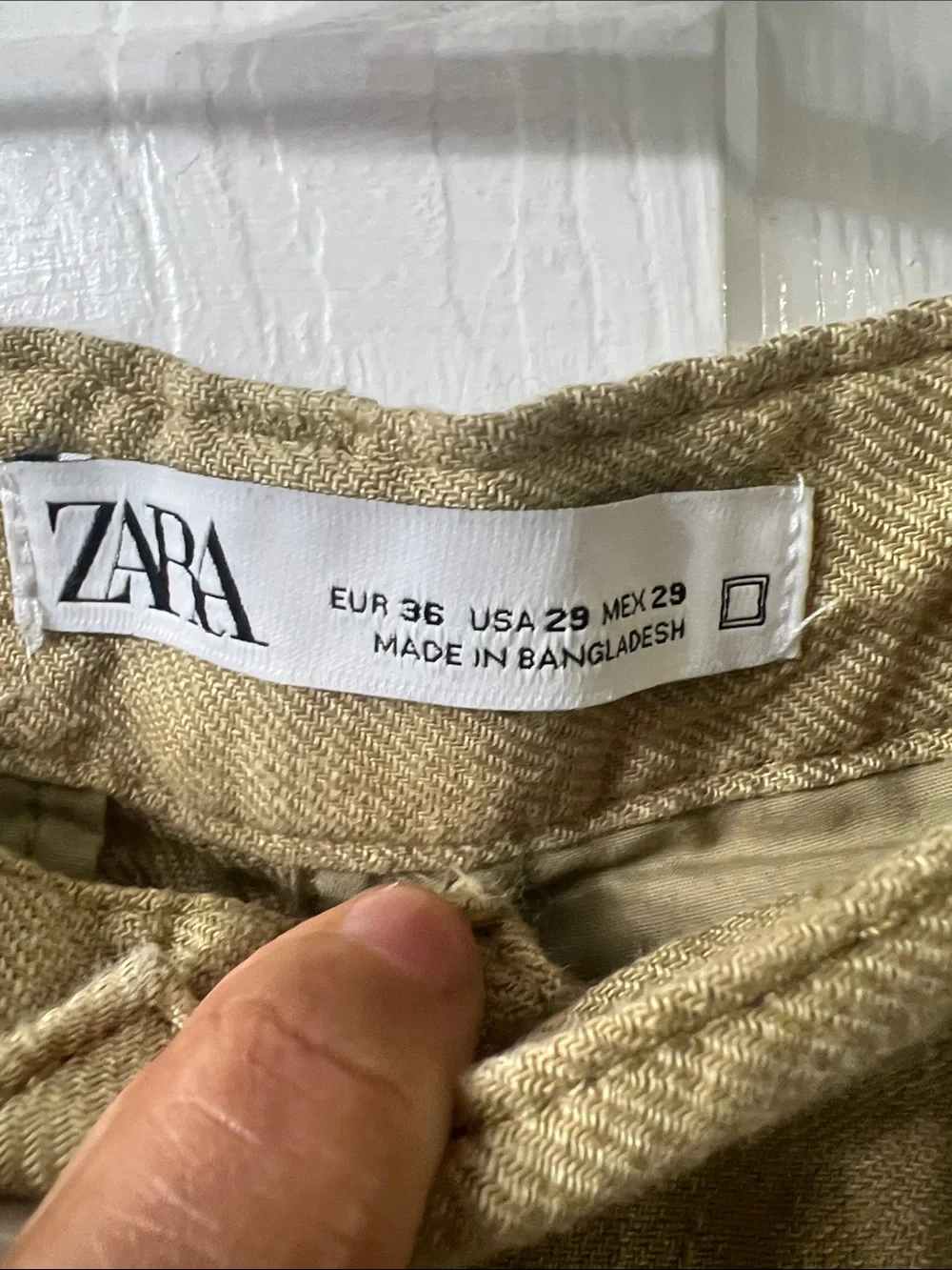 Zara 100% Linen Relaxed Tapered Pants Tan Khaki Size 29